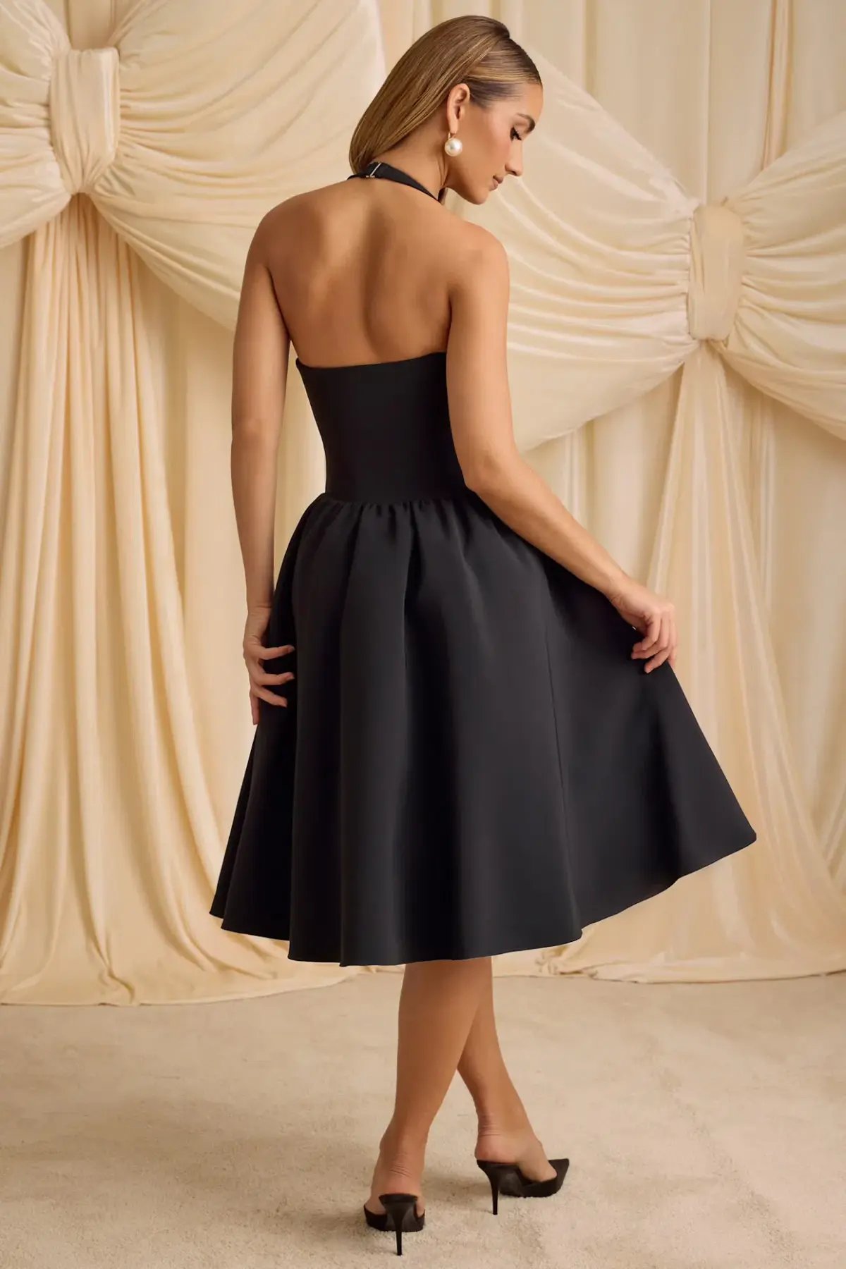 Oh Polly Angelina Halterneck Midi Black Size AU 6 photo 3