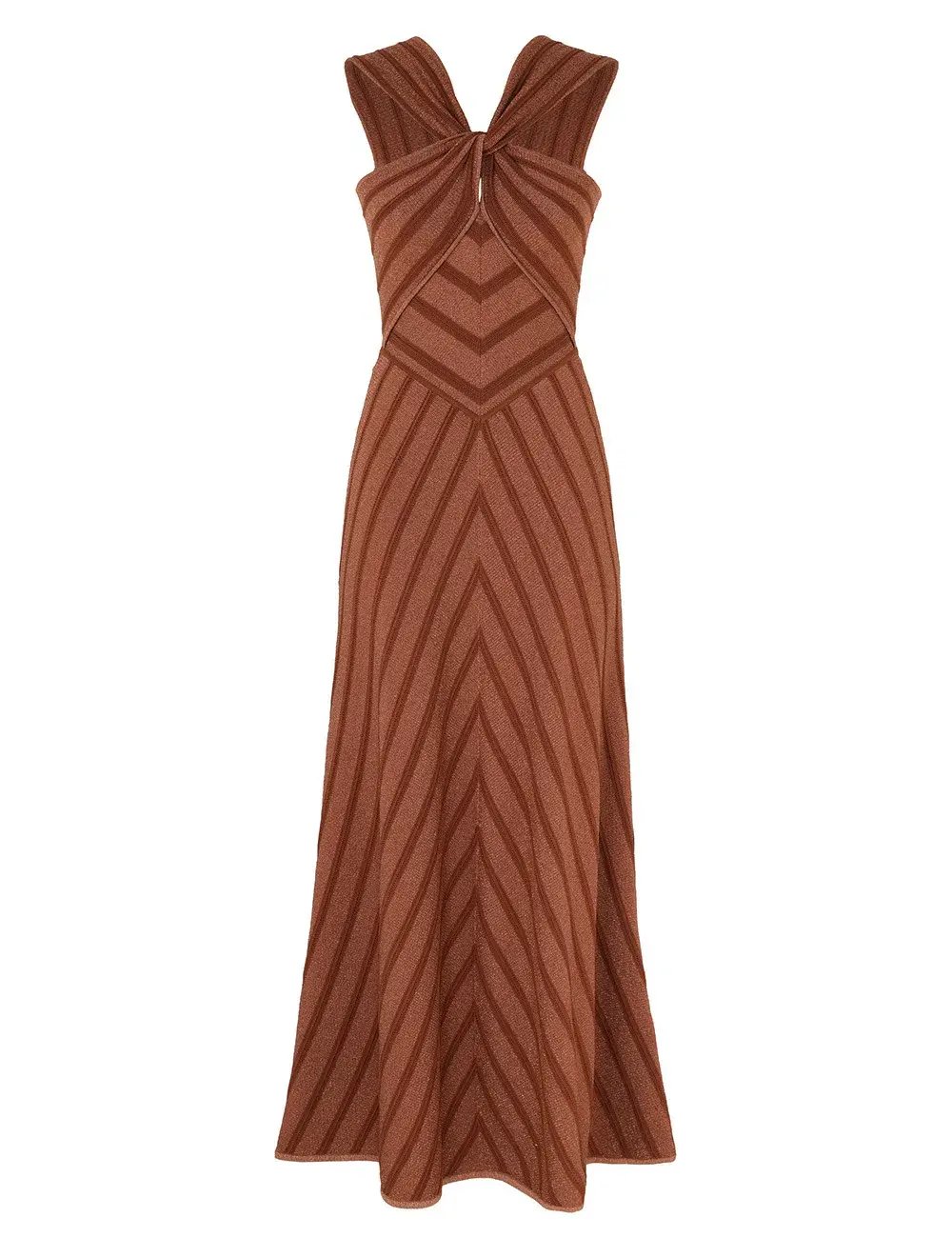 Zimmermann Illuminate Halter Midi Dress in Metallic Bronze Stripe Size 1 / AU 10 photo 4