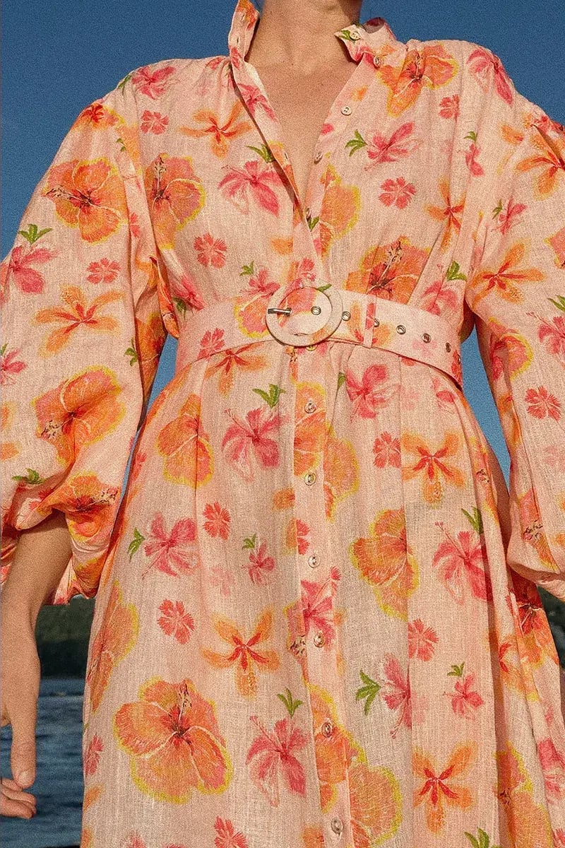 Palm Noosa Noddy Spanish Hibiscus Linen Maxi Dress Floral Size 12 photo 6