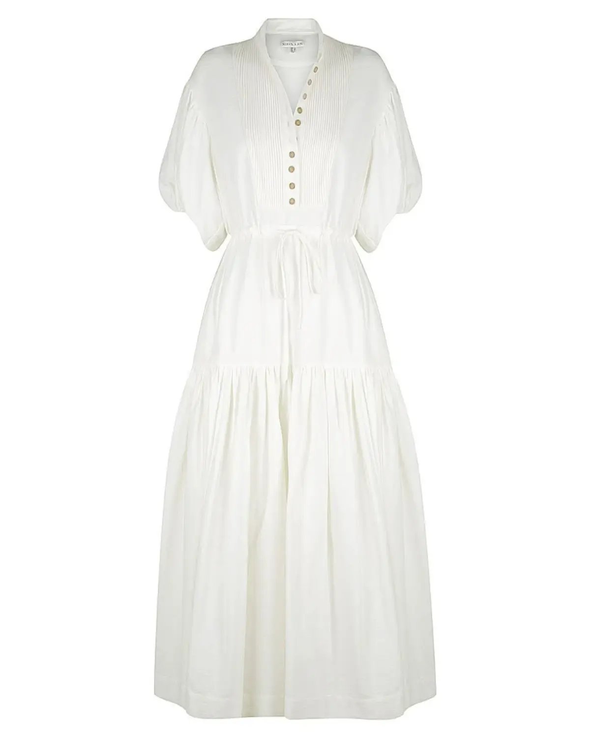 Shona Joy Priscilla Pin Tuck Short Sleeve Midi Dress White Size AU 6 photo 3