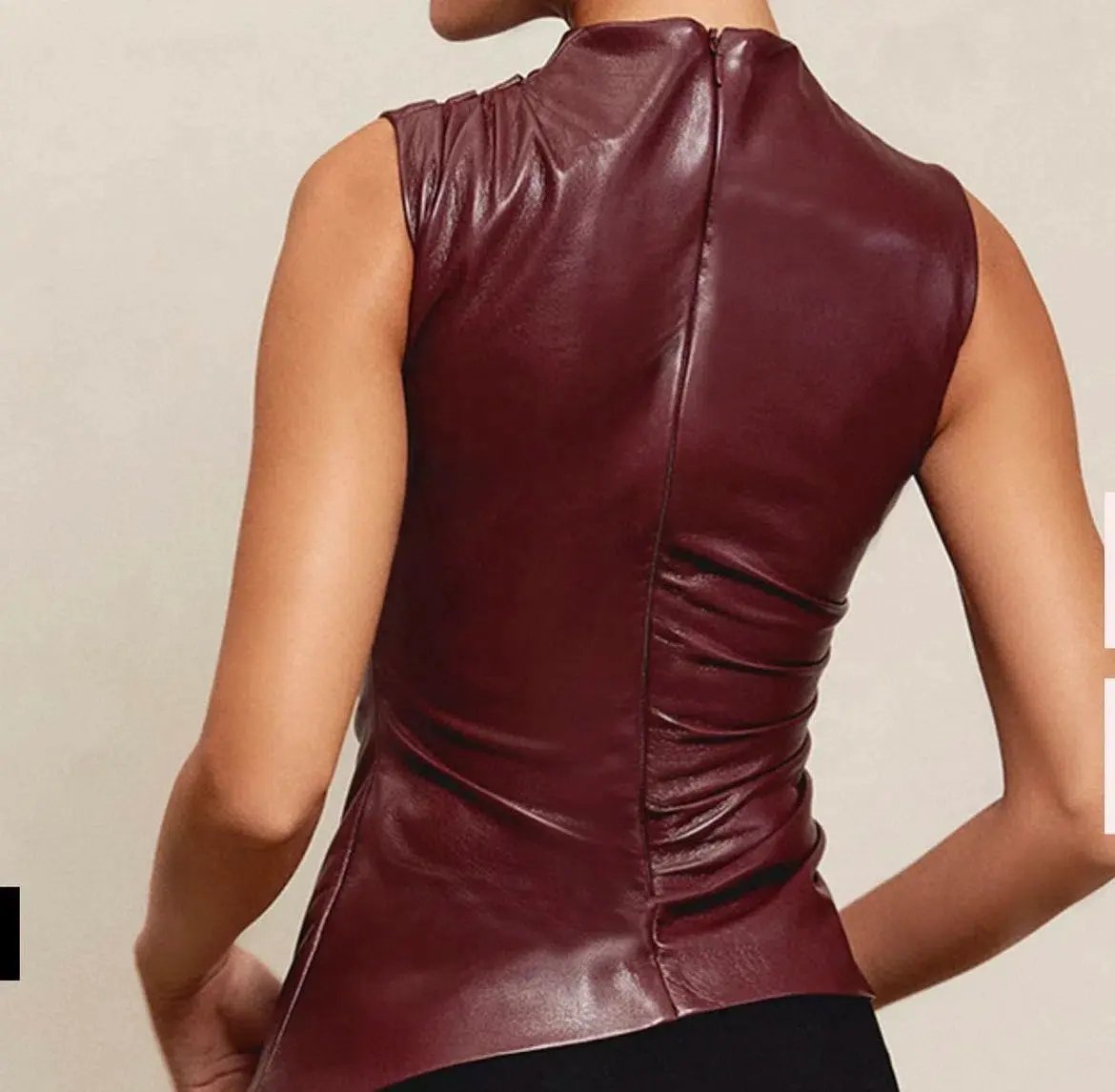 House of CB Allegra Wine Vegan Leather Asymmetric Top Red Size L / AU 12 photo 10