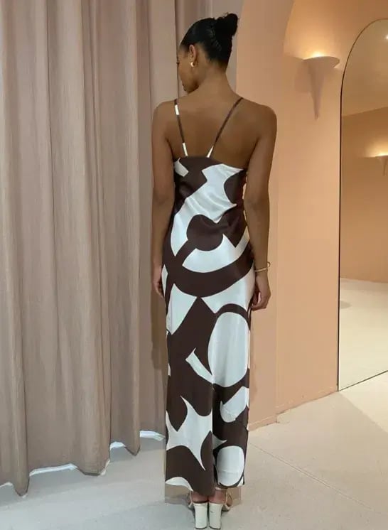 Sir The Label Julien Assymetric Slip In Abstract Chocolate Size Au 8 photo 3