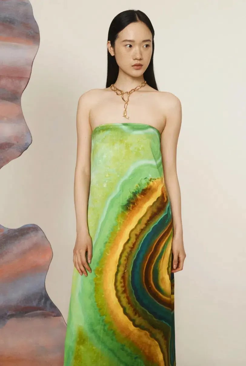 Alémais Iris Maxi Strapless Gown Green Print Size 16 photo 2