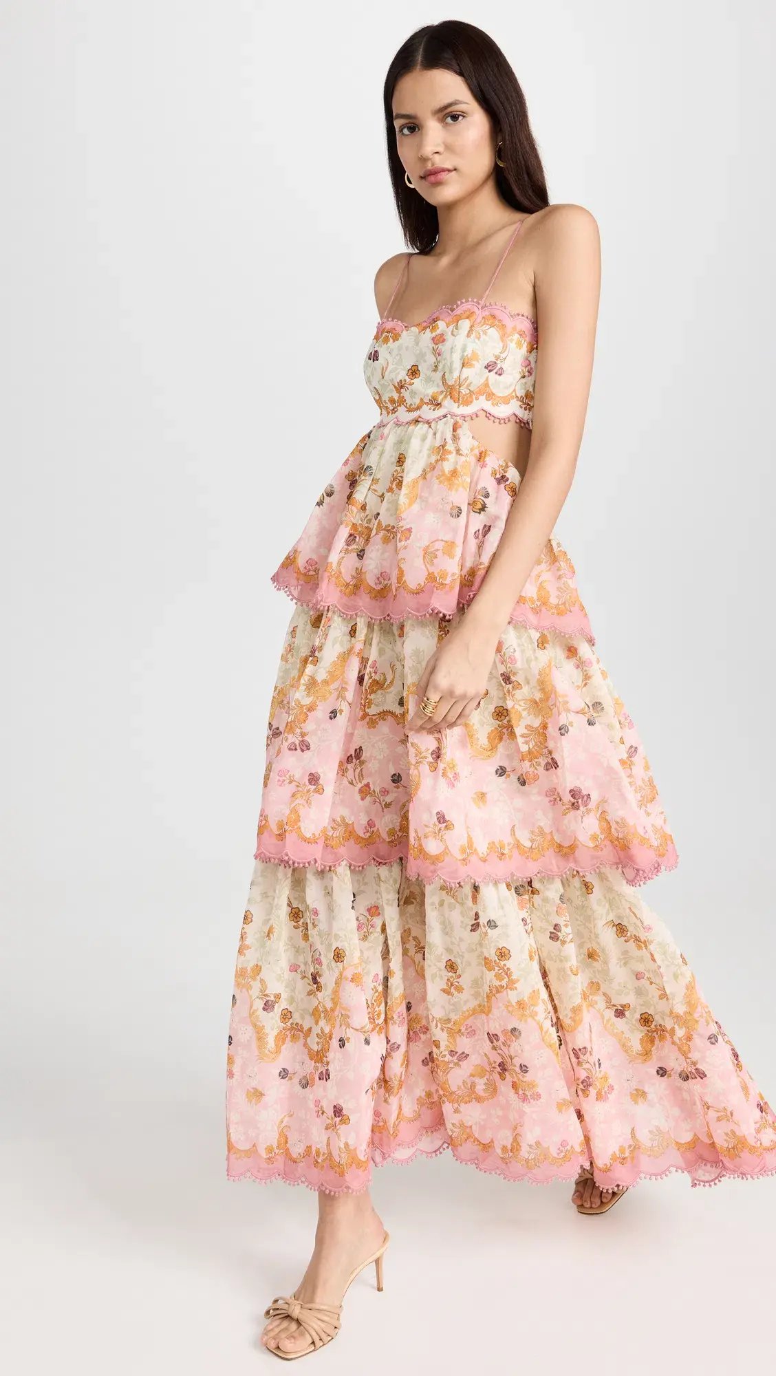 Zimmermann Laurel Frill Gown Pink Green Floral Size 0 / AU 8 photo 3