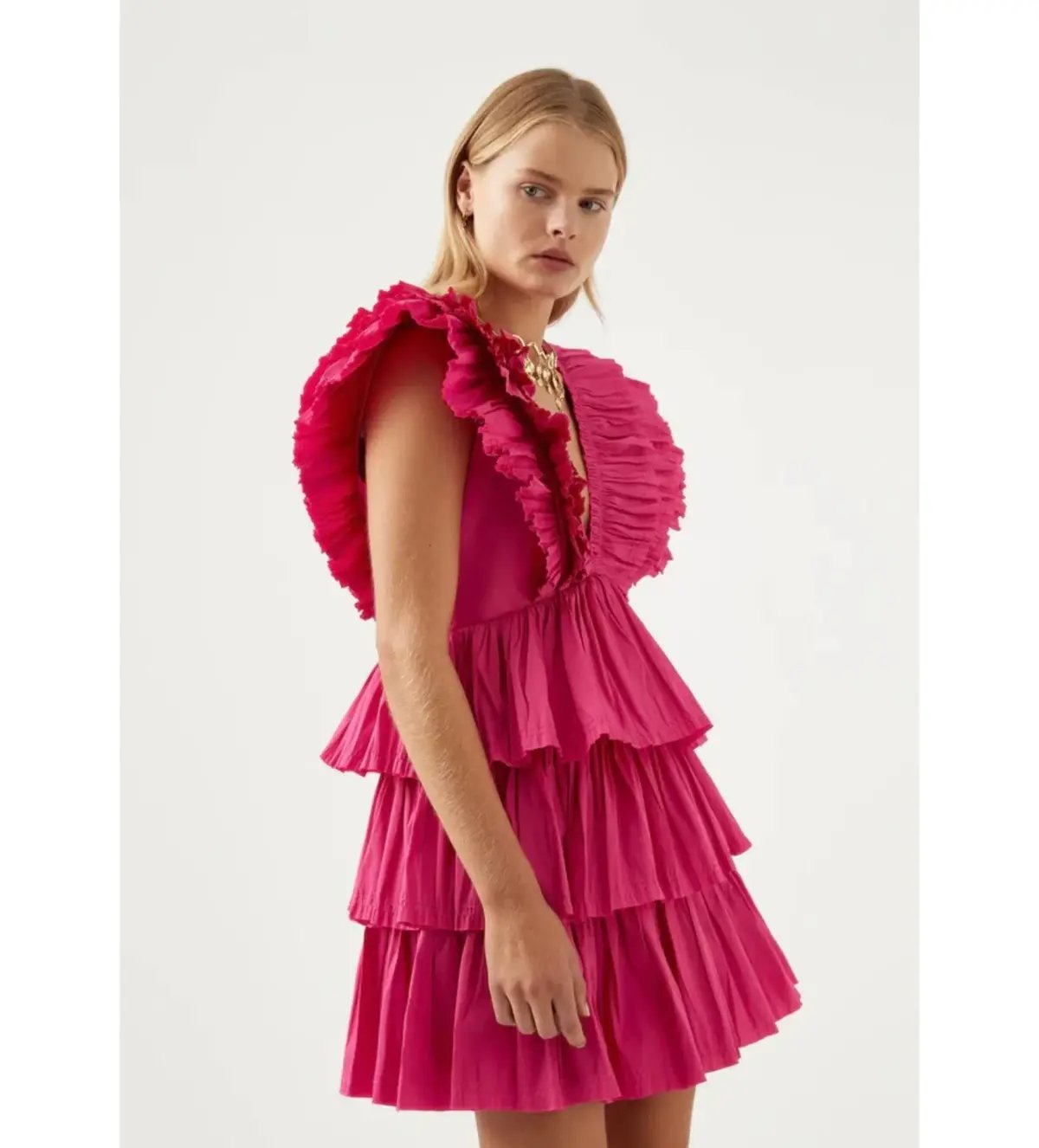 Aje Rhythmic Frilled Mini Dress Fuchsia Size 10 photo 3
