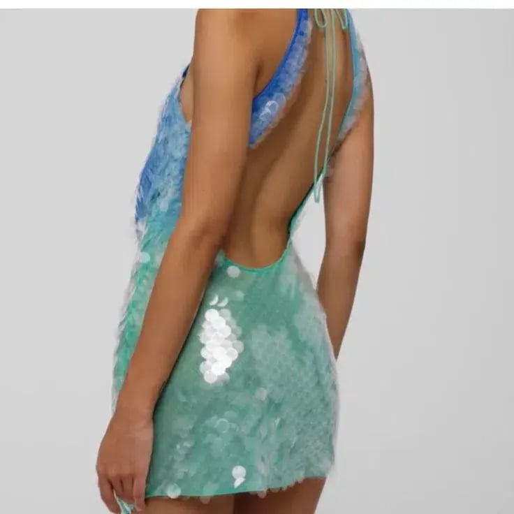 Rat & Boa Kiki Sequin Blue Green Halter Mini Size S AU 8 photo 3