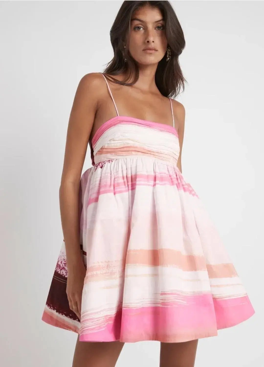 Aje Kasbah Sunset Stripe Ruched Bow Back Mini Dress Print Size 6 photo 4