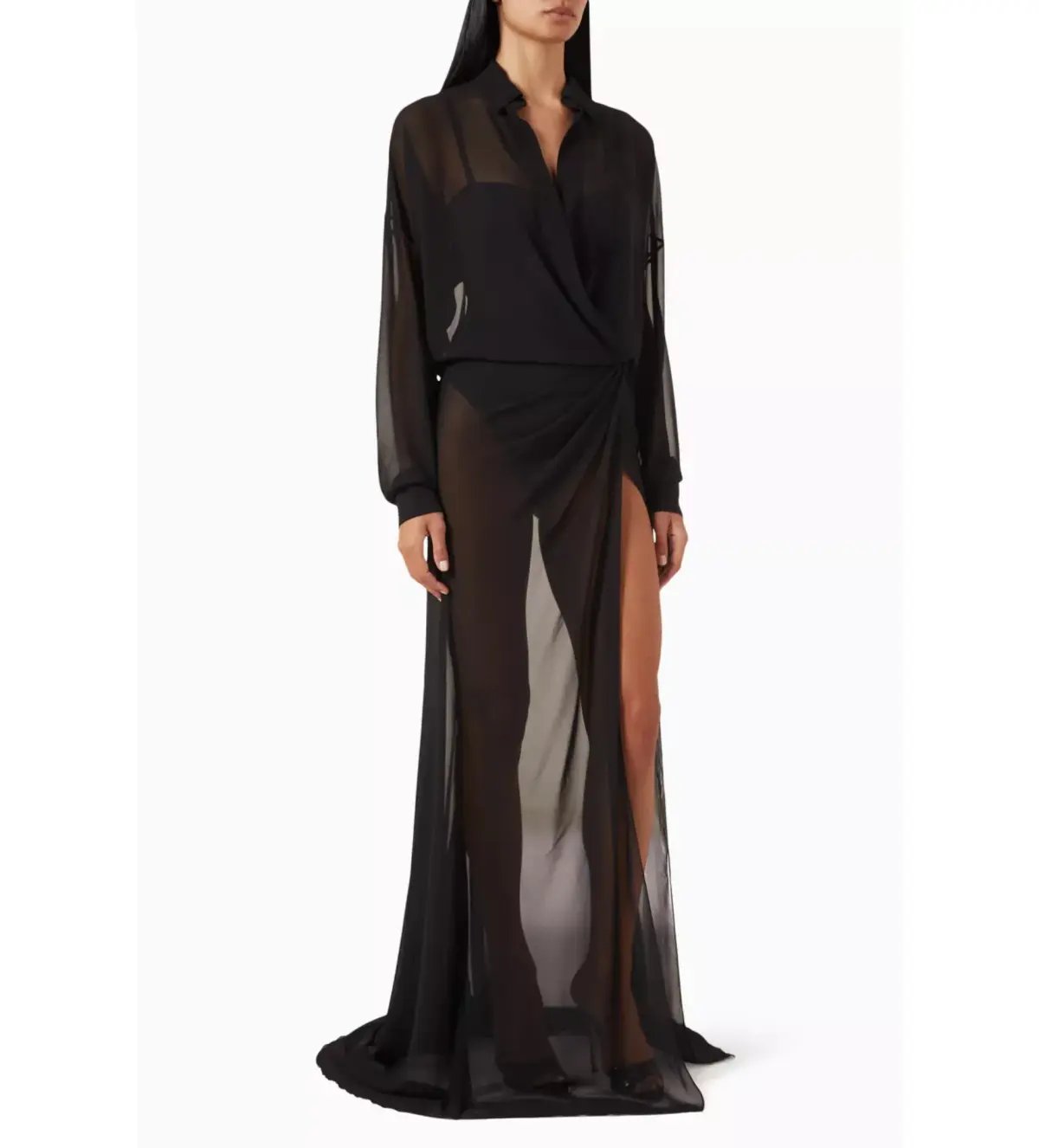 Monot Sheer Cami Shirt Maxi Dress in Black Size XS / AU 6 photo 2