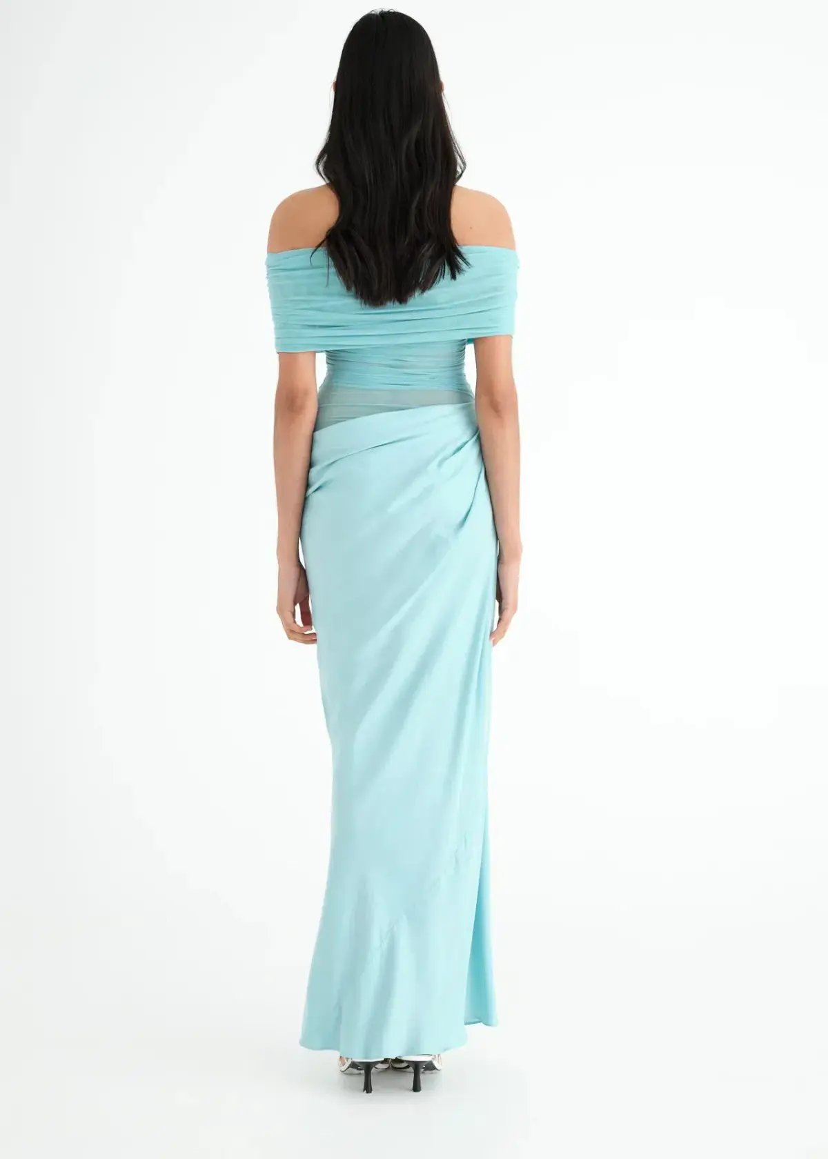 Benni Nico Off Shoulder Maxi Dress in Aquamarine Blue Size 10 photo 3