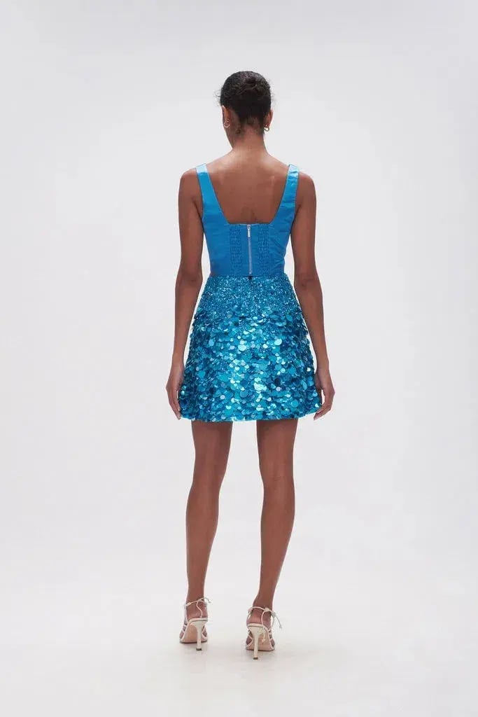 Aje Cherie Sequin Mini Skirt Azure Blue Size 8 photo 3
