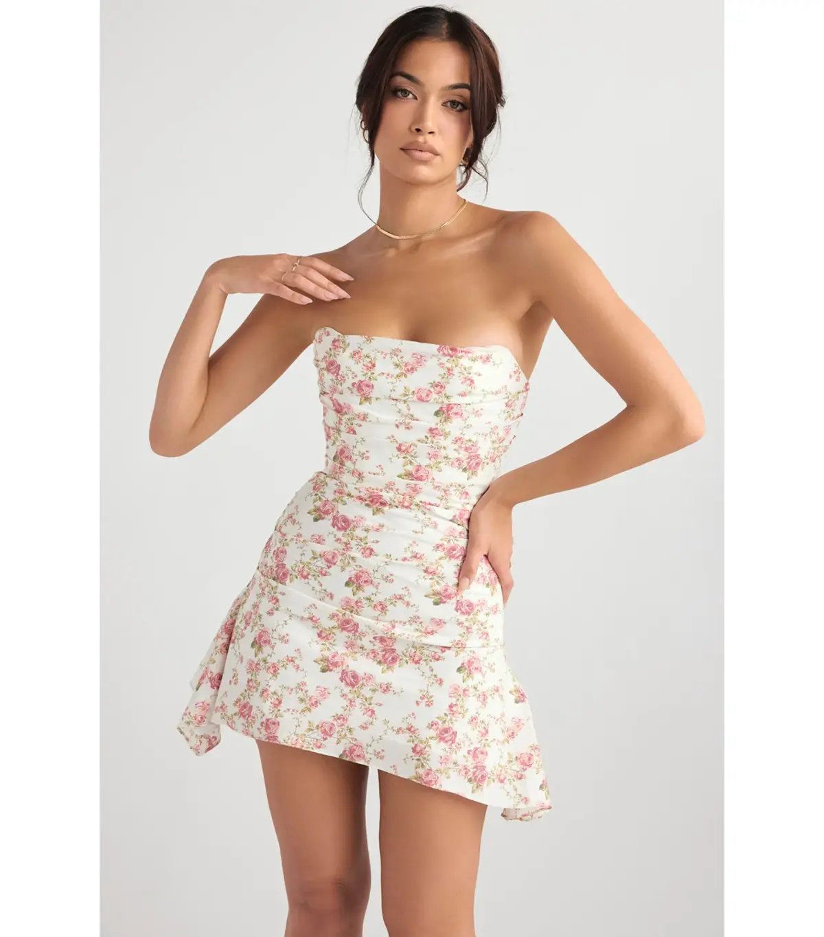 House Of CB Jasmine Draped Strapless Corset Dress Rose Print Size M / AU 10 photo 2