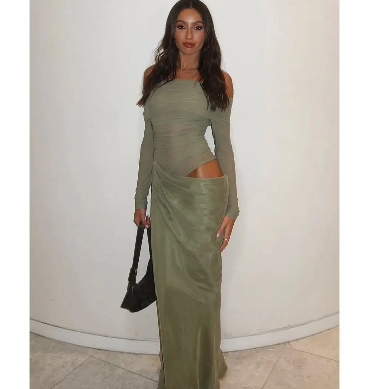 Benni Yasmin Off Shoulder Maxi Dress Pistachio Green Size AU 8 photo 3