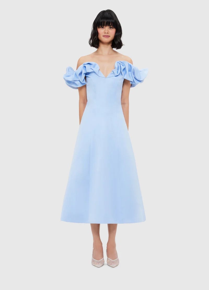 Leo Lin Annie Off Shoulder Frill Midi Dress - Sky Blue photo 2