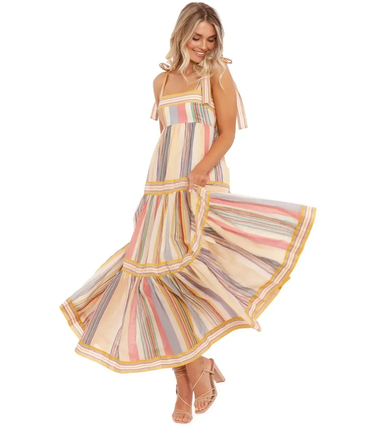 Zimmermann Mae Striped Cotton Maxi Dress in Multi Stripe Size 0 / AU 8 photo 2