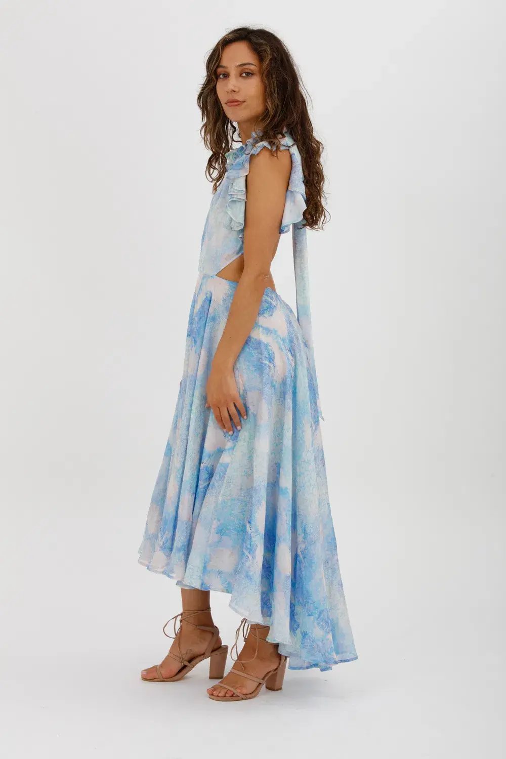 Leo Lin Oceana Open-back Gathered Printed Silk-chiffon Midi Dress In Blue Size AU 10 photo 6