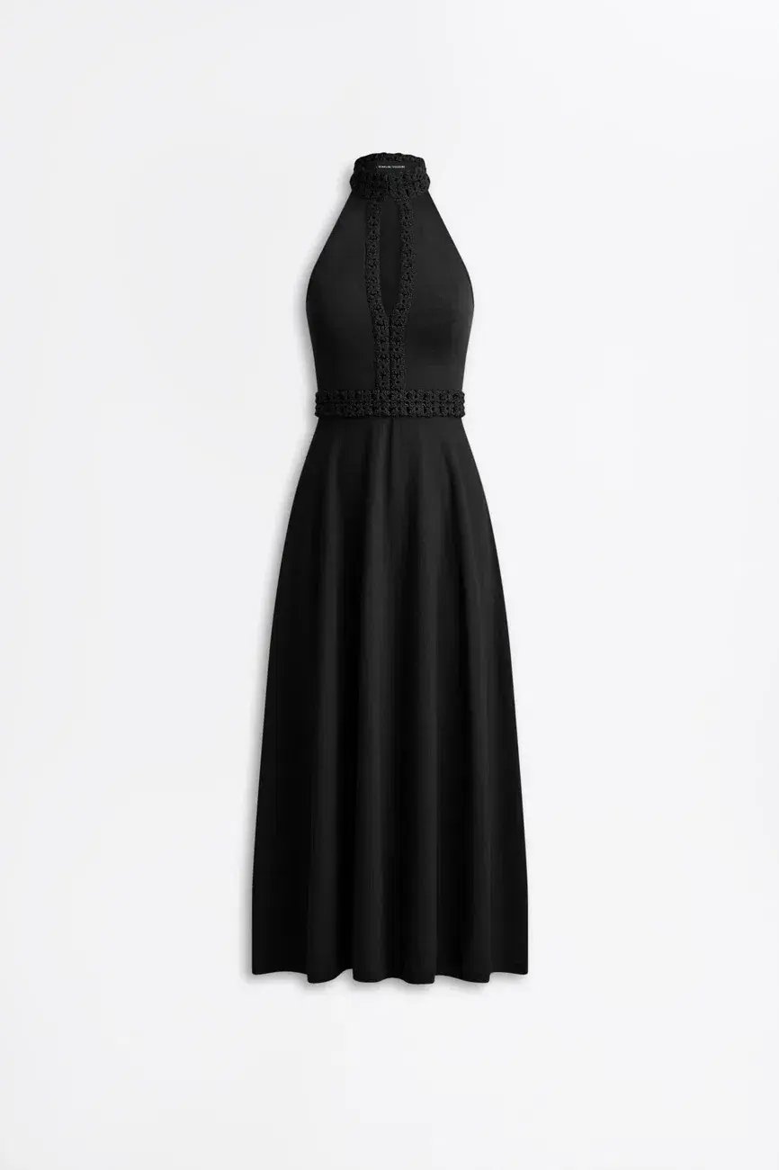 Scanlan Theodore Crepe Knit Daisy Sleeveless Midi Dress Black Size 8 photo 5