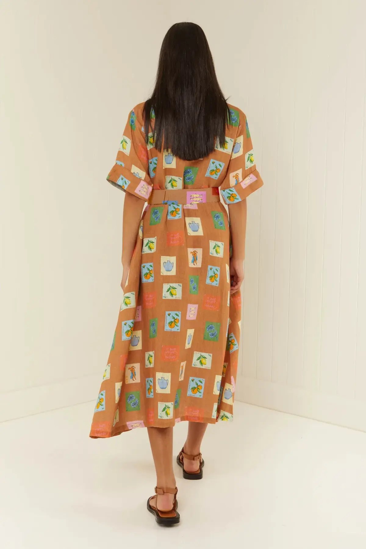 Palm Noosa Souvenir Shirt Midi Dress Brown Emblem Size 14 photo 3
