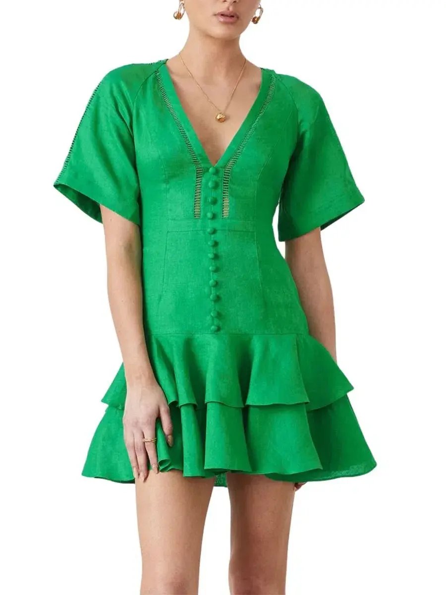 Joslin Gwen Linen Mini Dress Green Size 18 photo 3