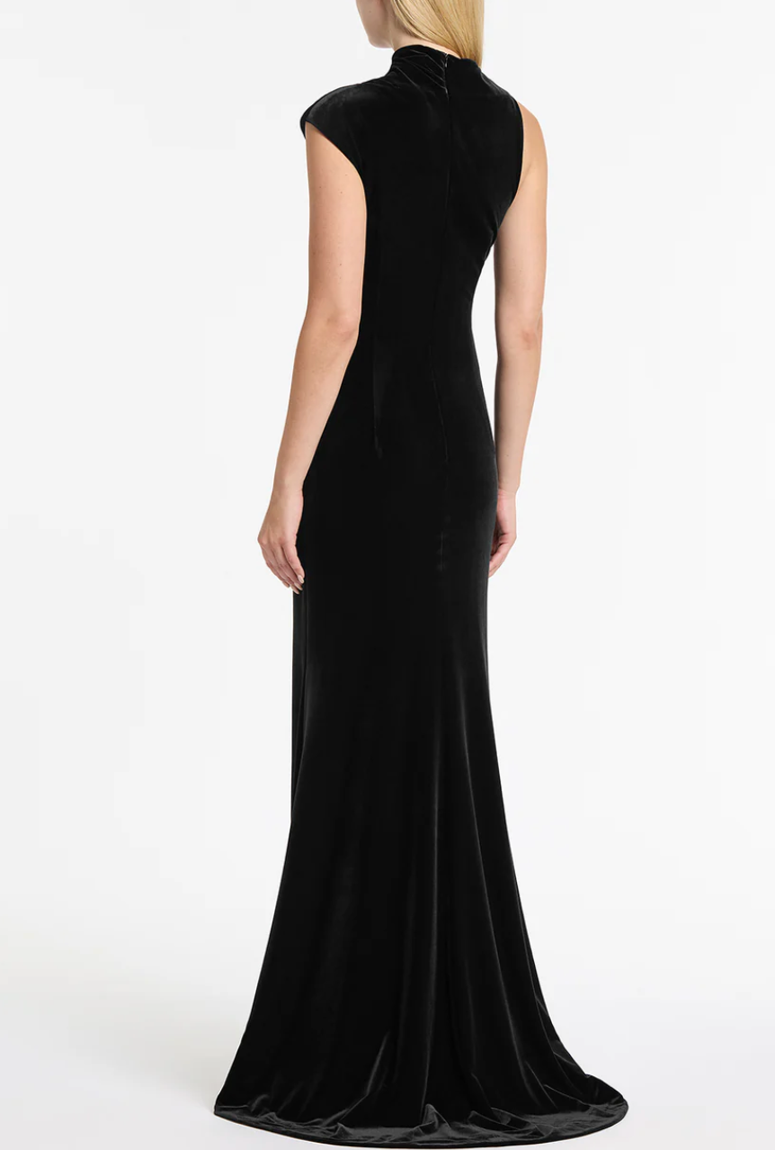 VELVET GOLD BUTTON MAXI DRESS BY CARLA ZAMPATTI BLACK photo 2