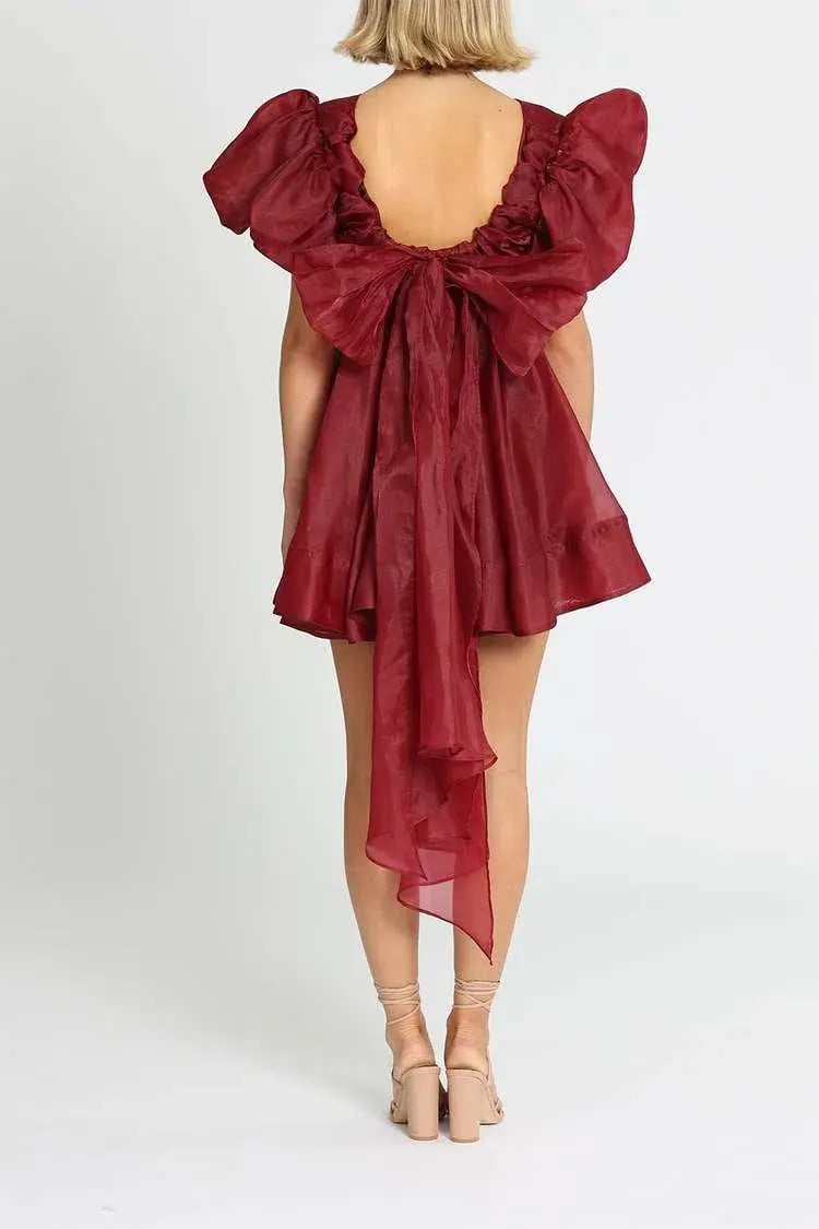 Aje Gretta Organza Mini Dress in Burgundy Size 8 photo 3