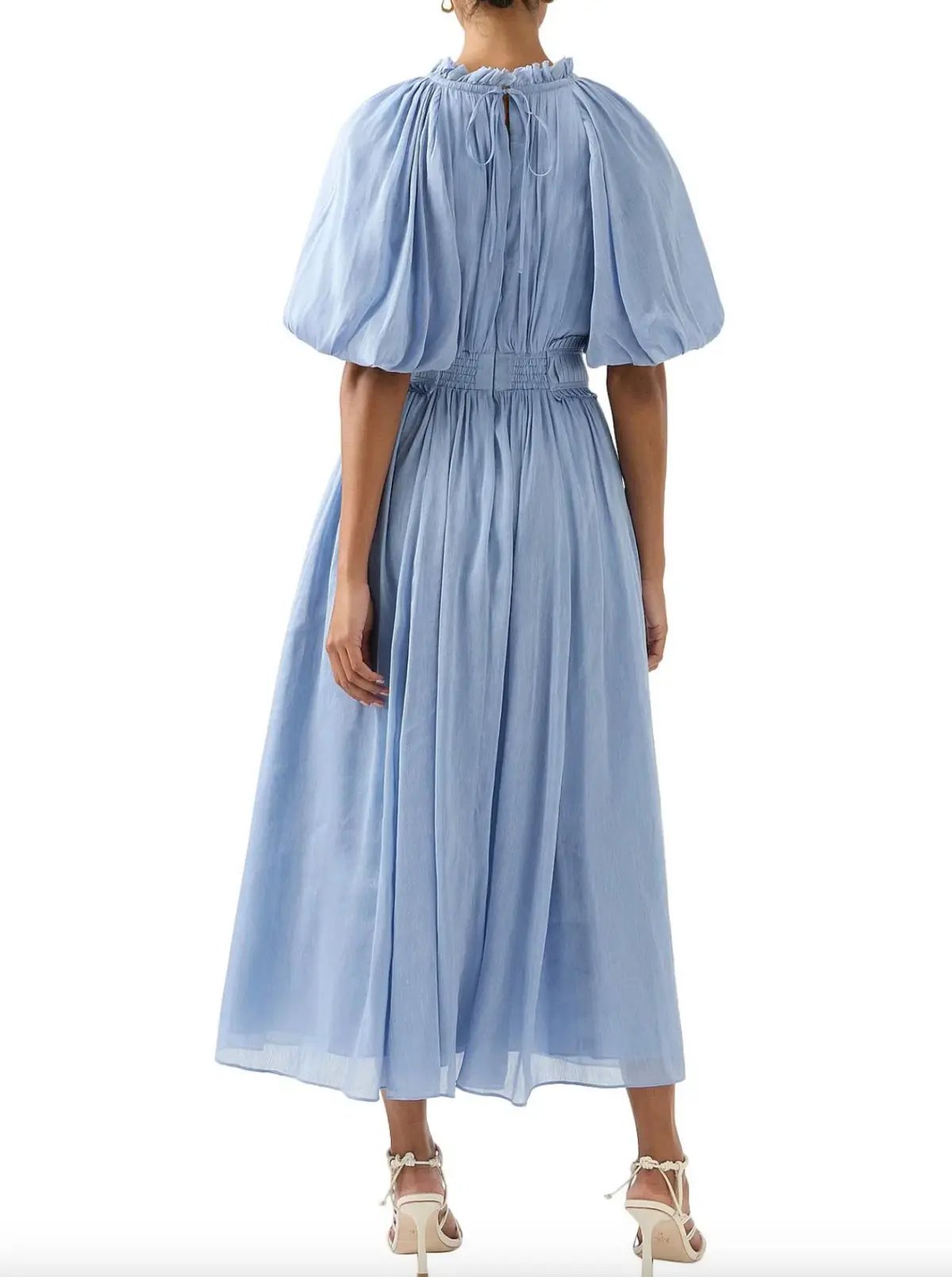 Aje Elysium Blouson Midi Dress Steel Blue Size 6 photo 3