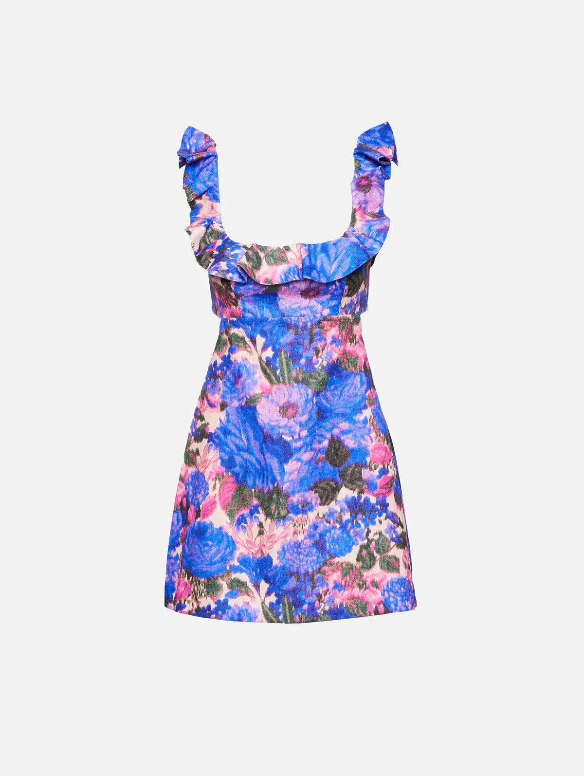 Zimmermann High Tide Frilled Mini Dress in Purple Ikat Floral Size 1/Au 10 photo 4