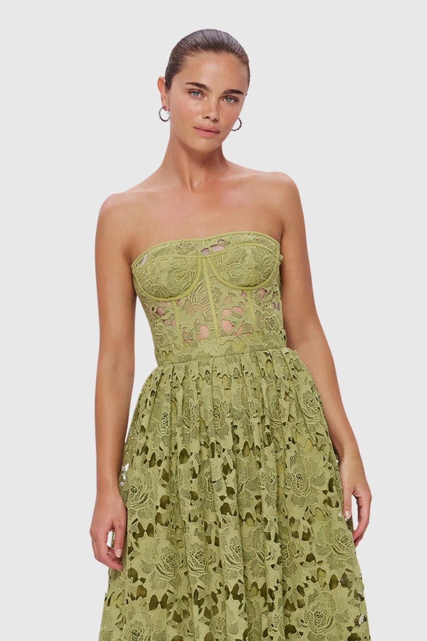 Leo Lin Emilia Lace Bustier Midi Dress - Olive photo 3