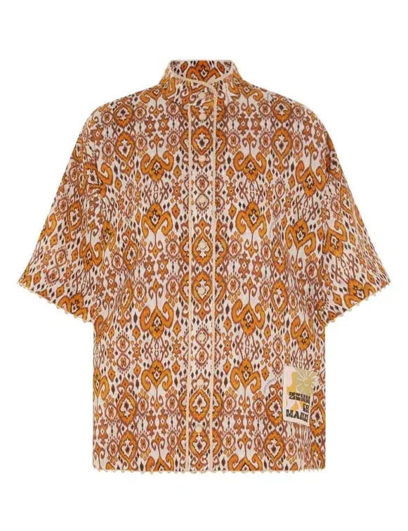 Zimmermann Wylie Relaxed Shirt Size 0P / AU 6 and Fitted Short Size  1 / AU 10 Set in Orange Ikat photo 3
