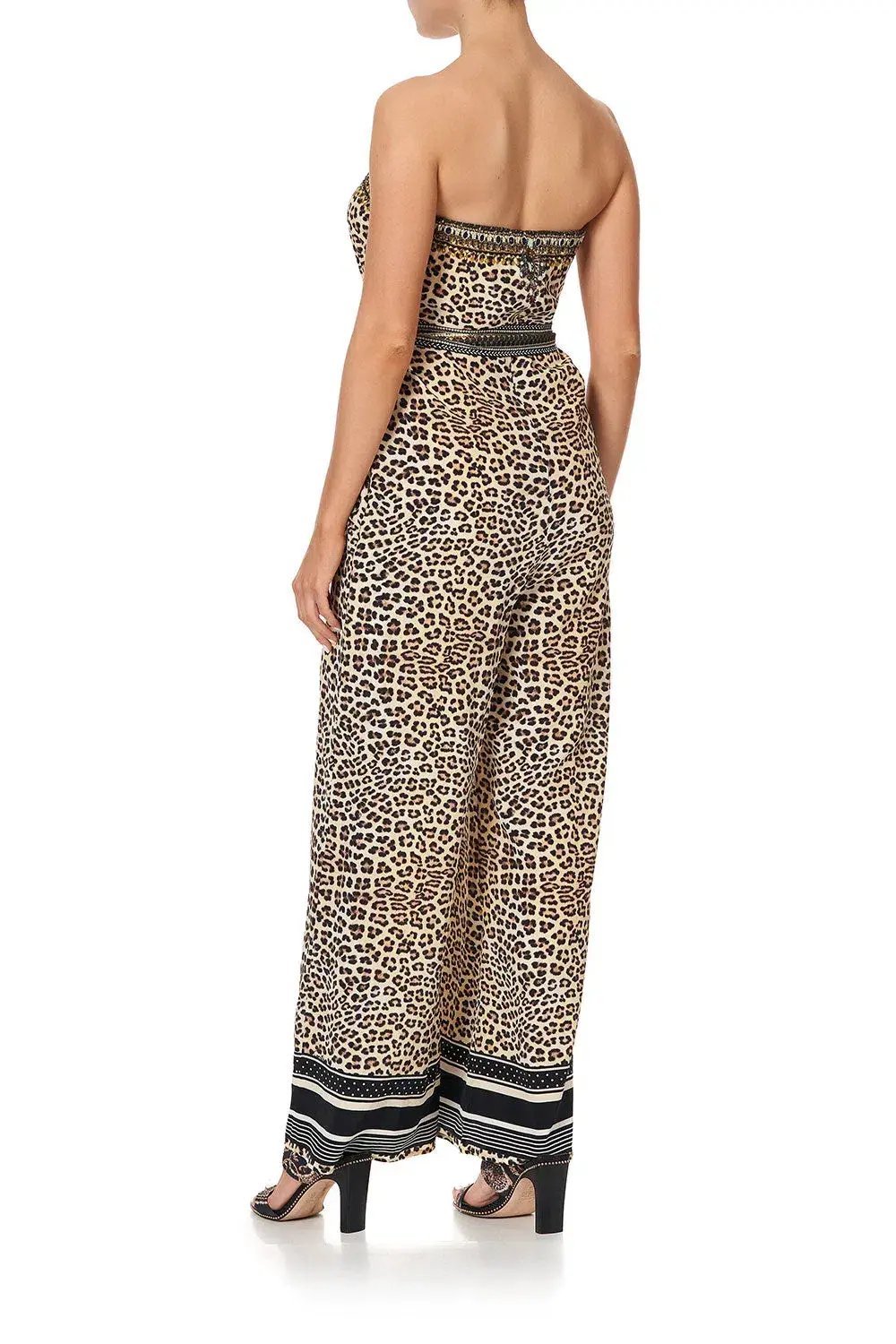 Camilla Tie Waist Strapless Silk Jumpsuit Leopard Print Size L / AU 14 photo 3