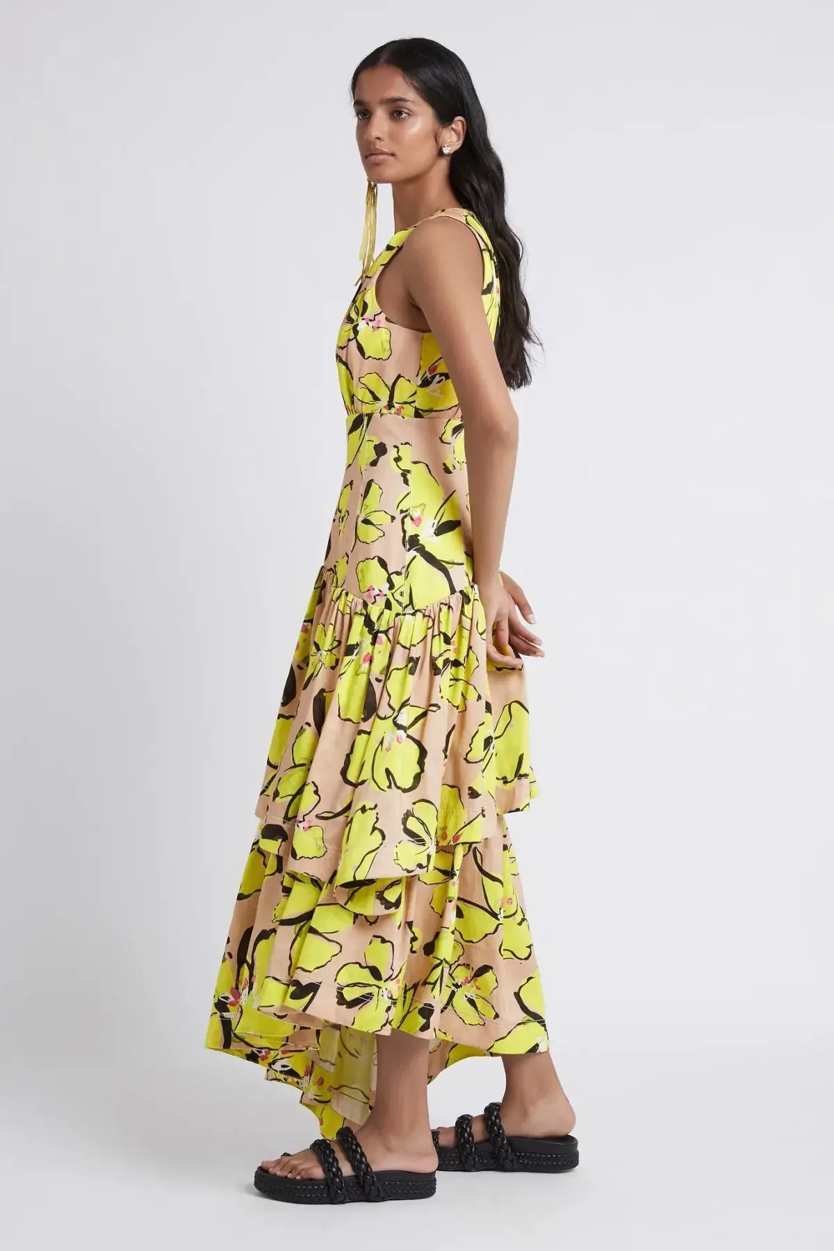 Aje Pelicano Citrus Bloom Racer Asymmetric Tiered Dress Print Size 8 photo 2