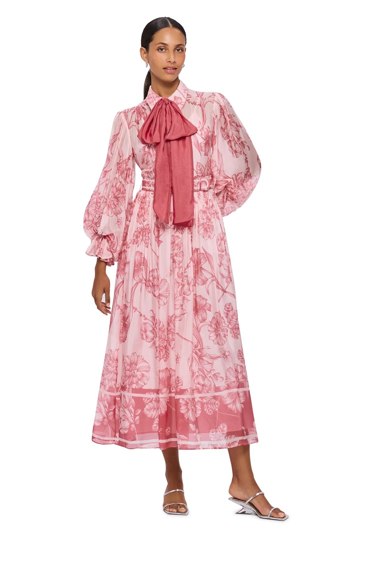 LEO LIN CASSIE TIE NECK MIDI DRESS - PLUM BLOSSOM photo 5