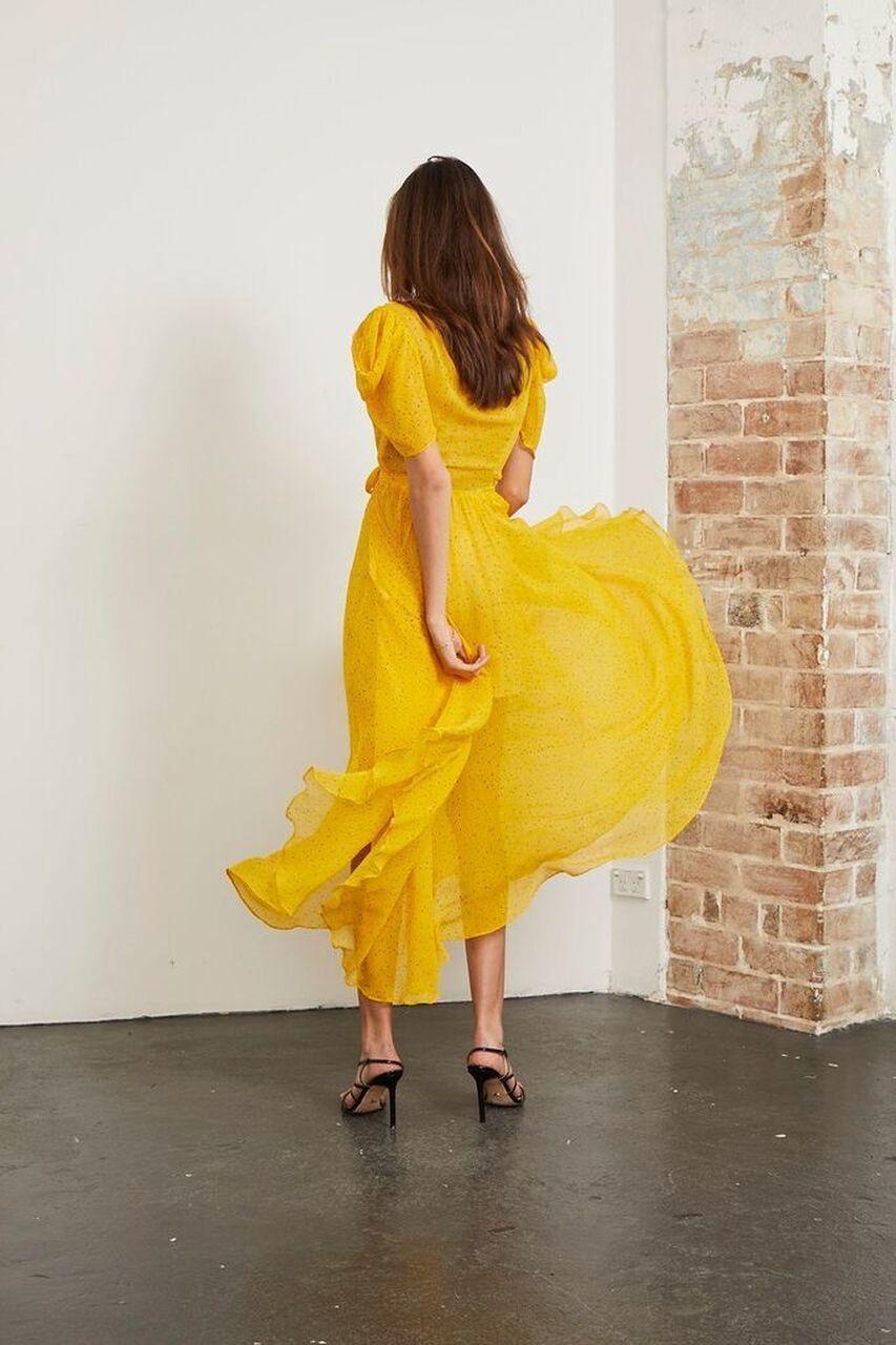 Bec & Bridge Hibiscus Golden Midi Dress Yellow Size 8 photo 3