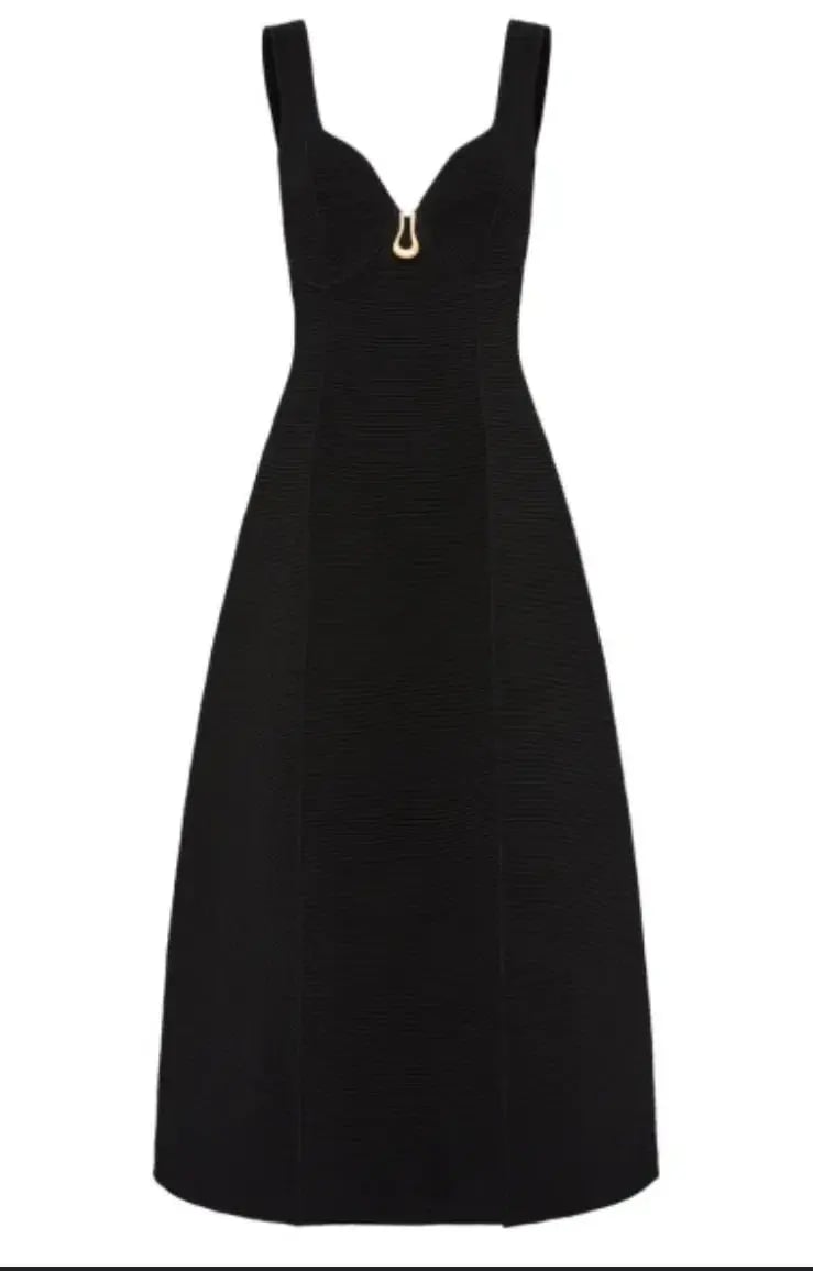 Aje Marisole Knit Midi Dress Black Size 8 photo 4