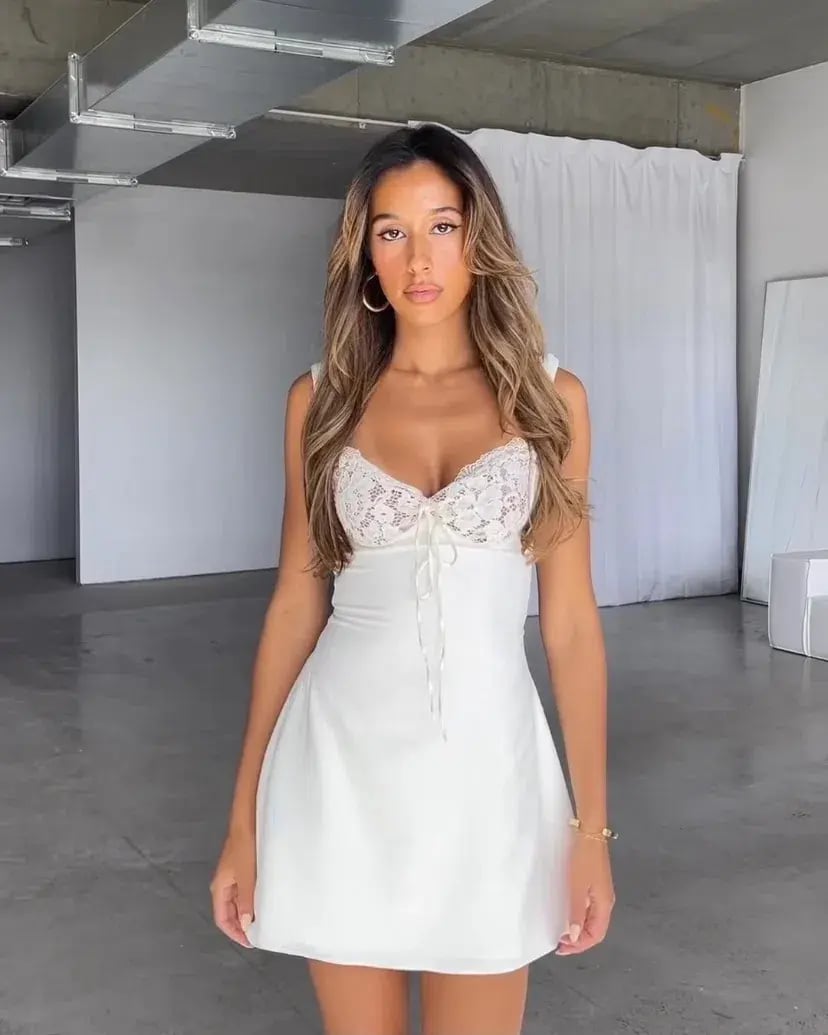 House of CB Adriana Satin and Lace Mini Dress White Size 10 photo 8