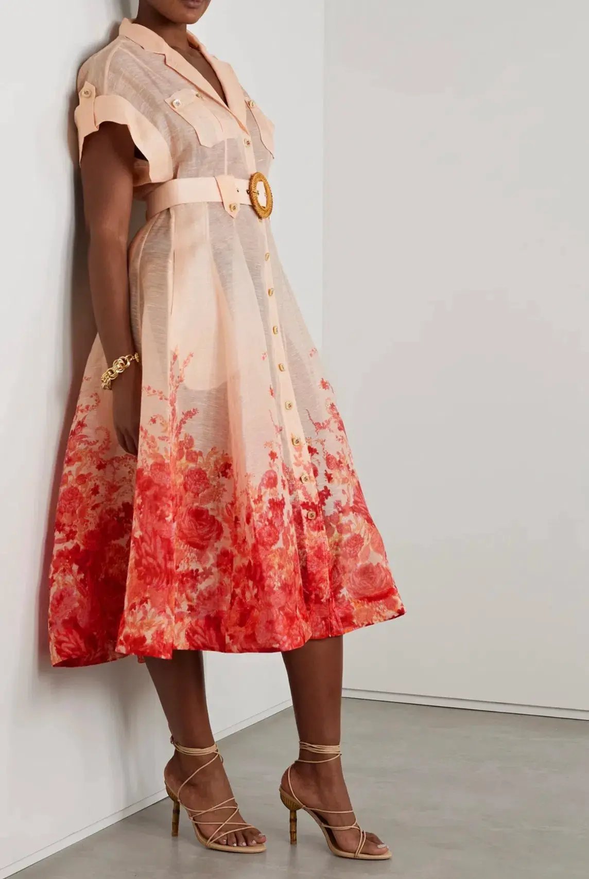 Zimmermann High Tide Midi Shirtdress Pink Ikat Floral Size 2/12 photo 2