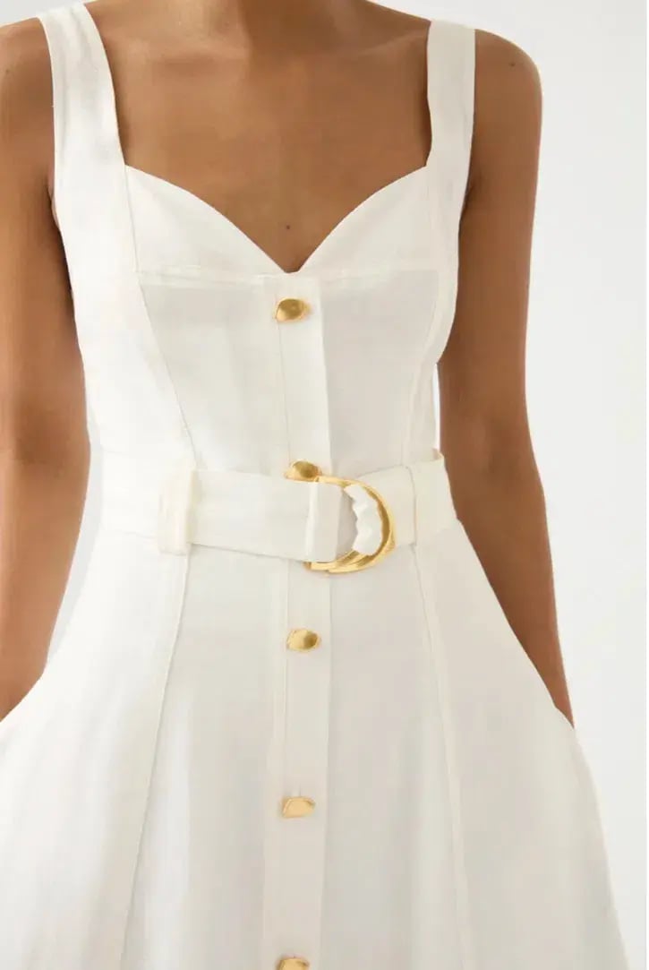 Aje Clay Belted Midi Dress Ivory Size 6 / XS photo 2