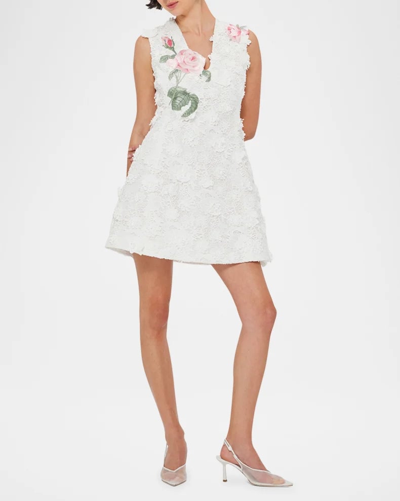 Leo Lin Briana V Neck Embroidered Lace Mini Dress photo 2