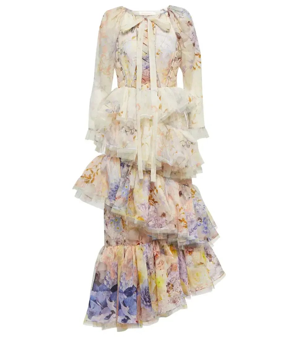 Zimmerman Rhythmic Asymmetric Organza Midi Dress Floral Size 1/Au 10 photo 4