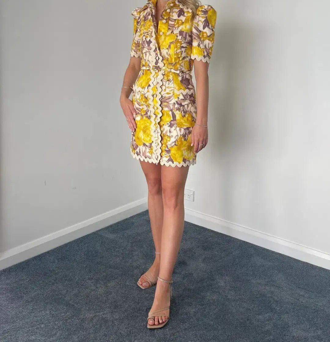 Zimmermann High Tide Ric Rac Mini Dress Floral Size 0 / Au 8 photo 2