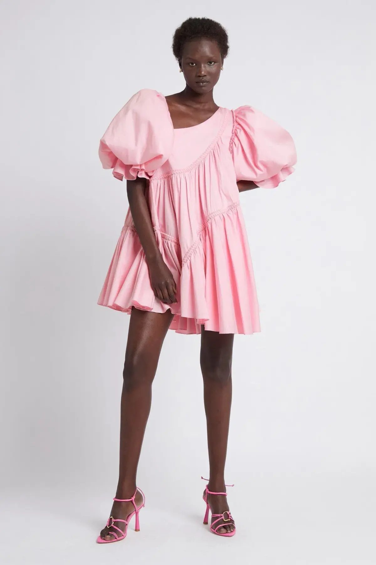 Aje Casabianca Braided Asymmetric Puff Sleeve Mini Dress Pink Size 8 photo 2
