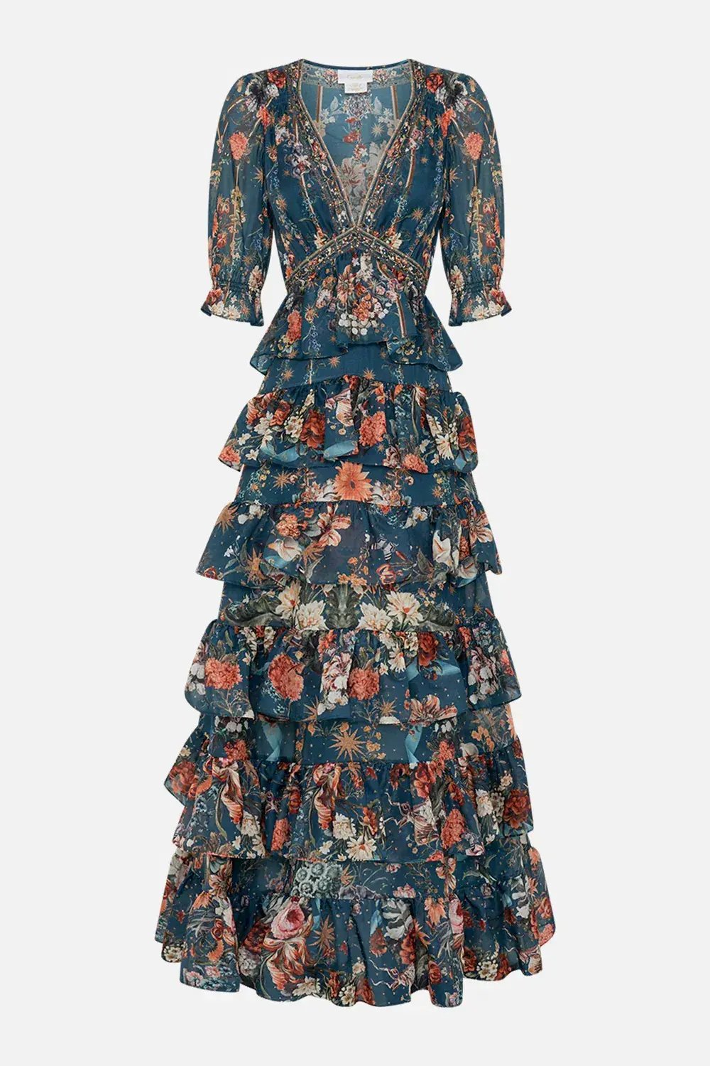 Camilla She Who Wears the Crown Puff Sleeve Tiered Long Dress Floral Size S (AU 10) photo 8