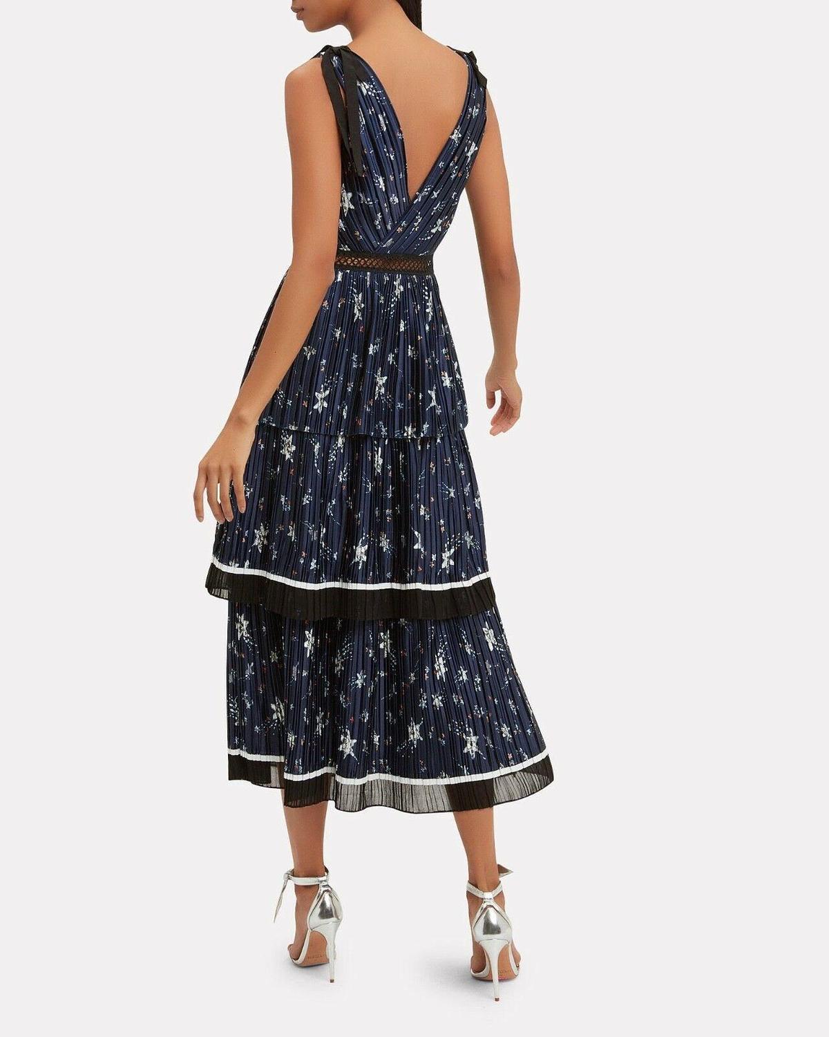 Self Portrait Star Satin Printed Midi Dress photo 4