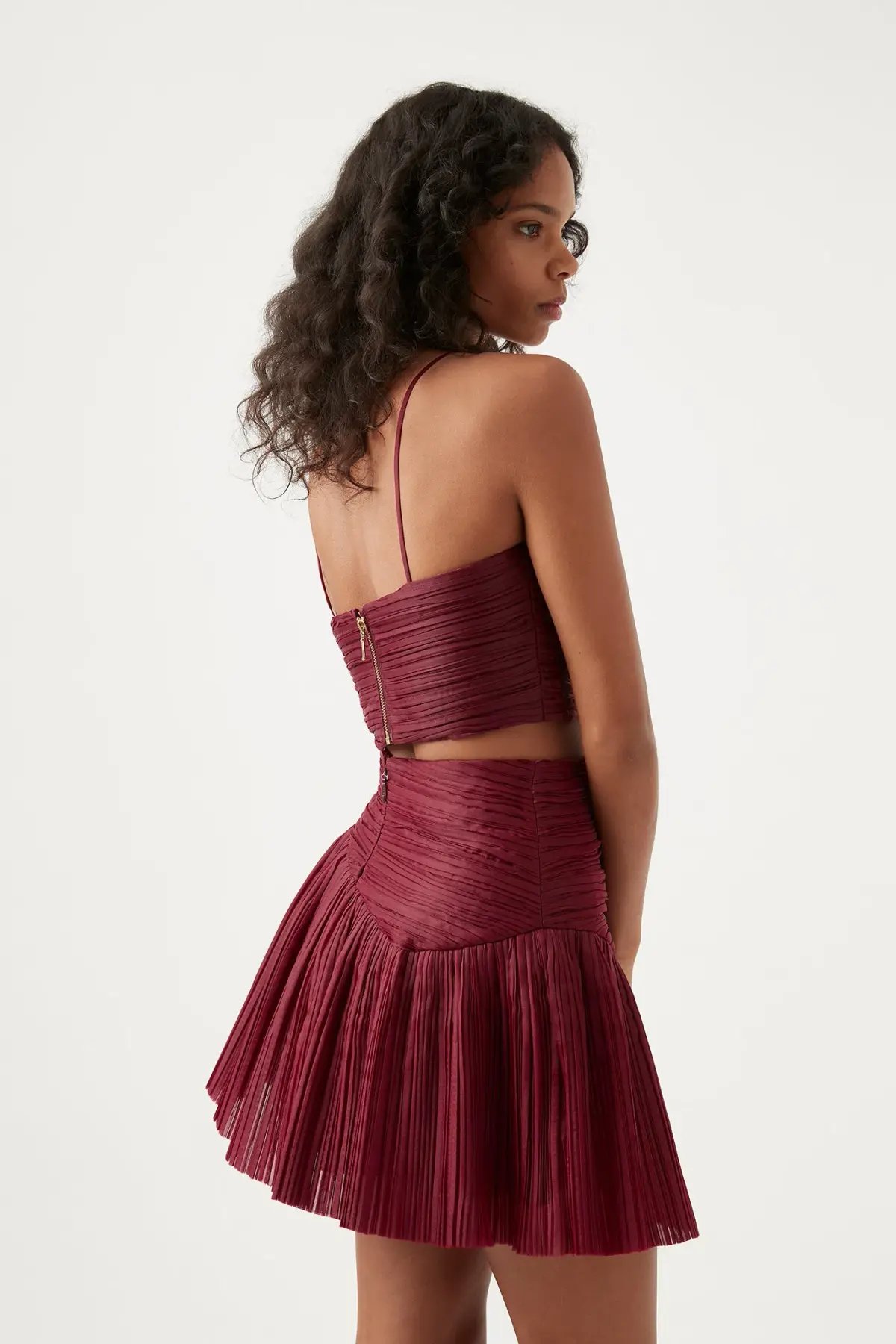 Aje Laurier Wave Cropped Top and Laurier Wave Mini Skirt Set Burgundy Size AU 8 &  10 photo 3