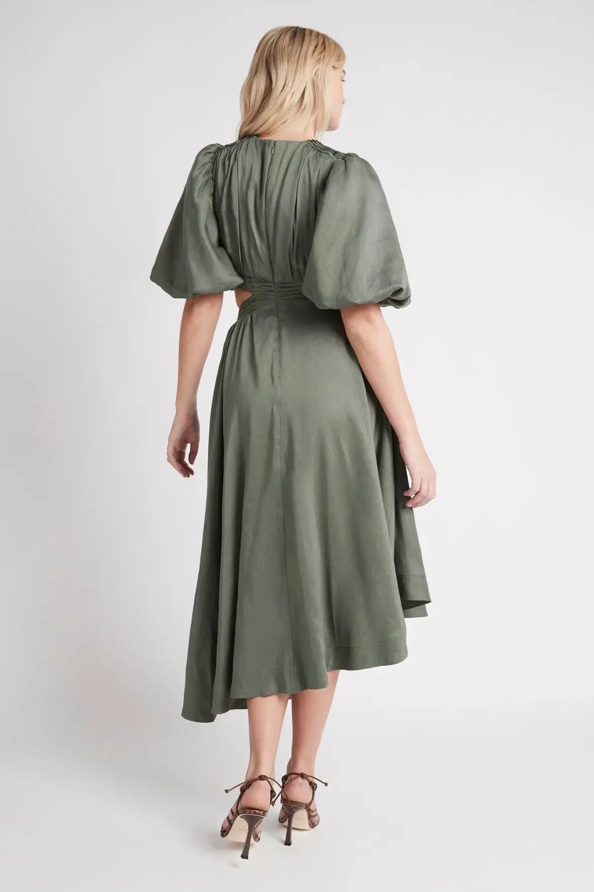 Aje Tidal Tucked Cut Out Midi Dress Oakmoss Size 14 photo 3
