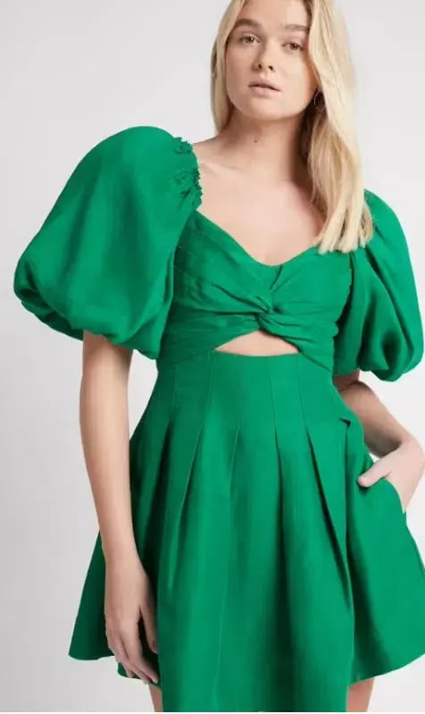 Aje Dusk Knot Puff Sleeve Mini Dress Emerald Green Size 14 photo 3