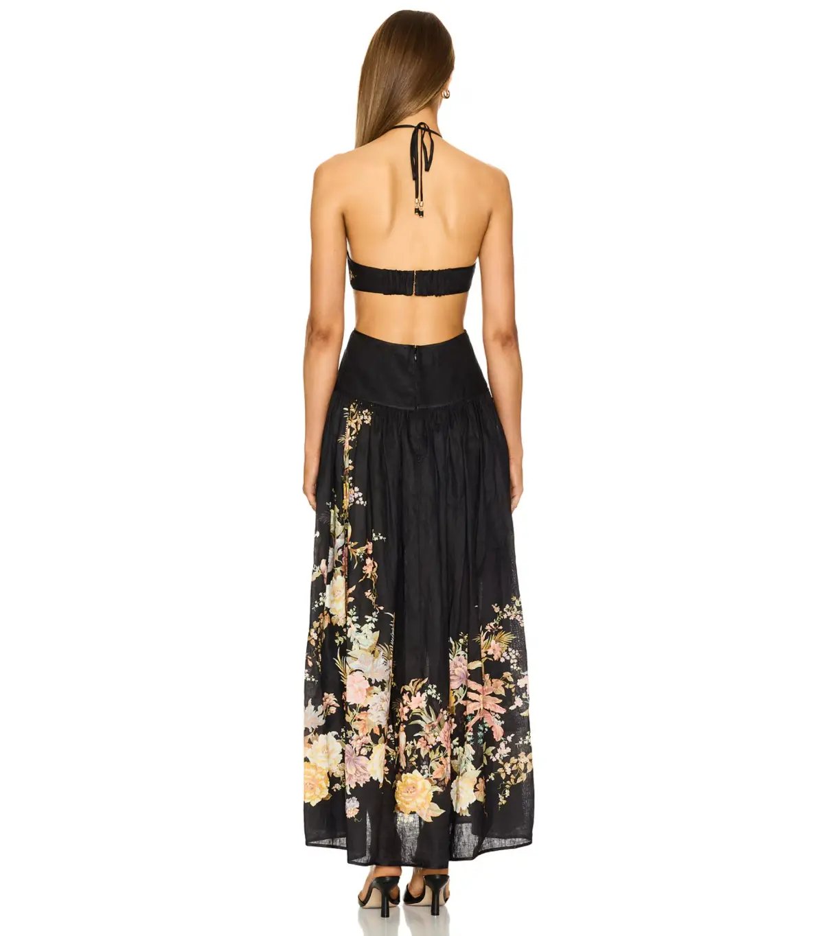 Zimmermann Tallow Halter Midi Dress in Black Multi Floral Size 1 / AU 10 photo 3
