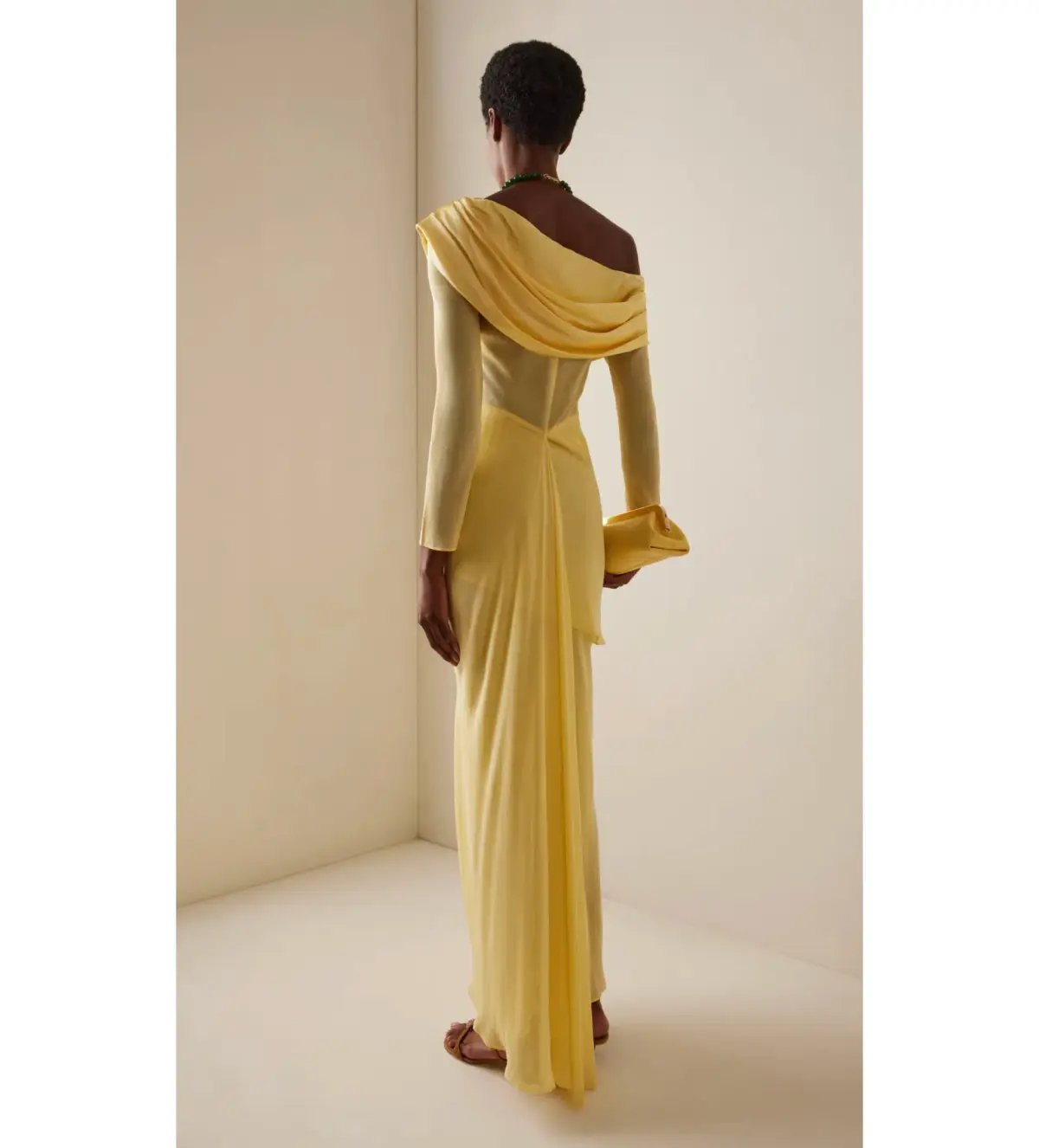 Christopher Esber Exclusive Draped Off-The-Shoulder Silk Maxi Dress Yellow Size 10 photo 3