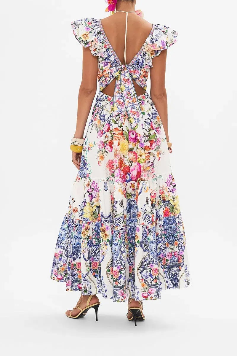 Camilla Dutch is life Tiered Dress With Neck Frill Multi Floral Size XL/ AU 16 photo 2