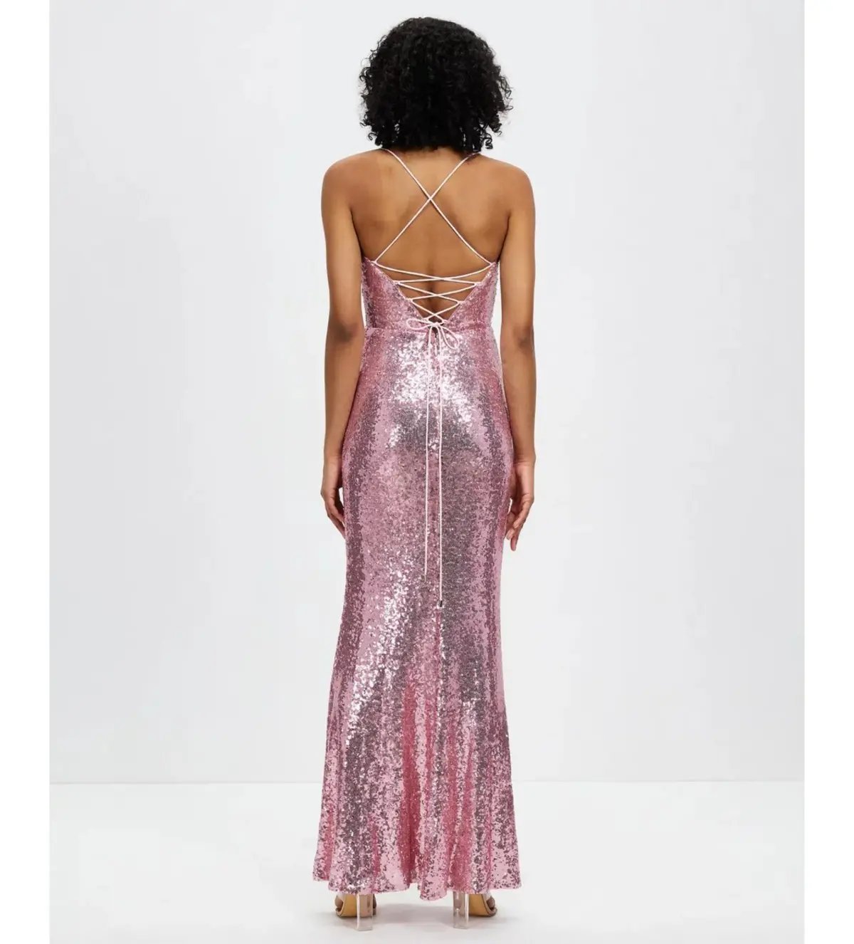 Bariano Stephanie Cowl Draped Sequin Gown Baby Pink Size AU 16 photo 3