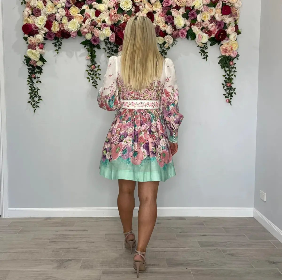 Zimmermann   Jude Buttoned Mini Dress  in Aqua Gradient Floral   Size 1 / AU 10 photo 3